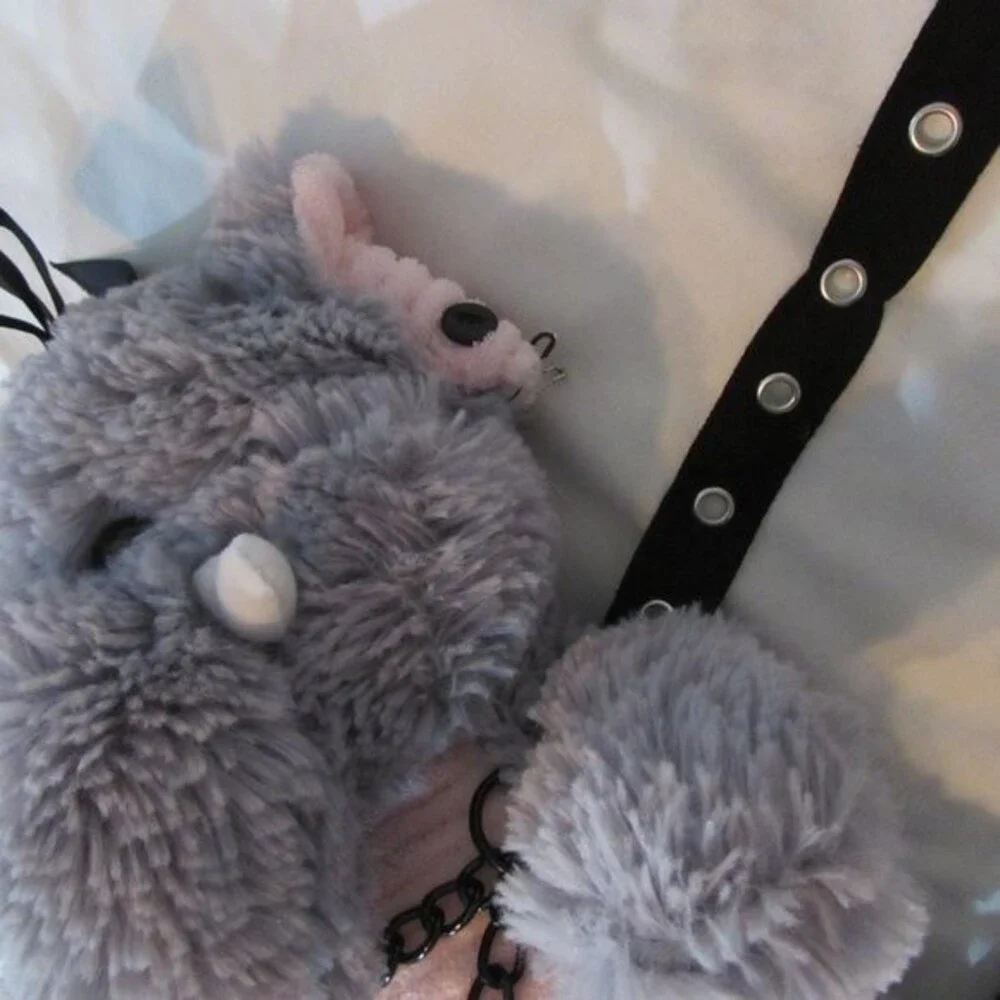 ELEPHANT PLUSH STUFFIE BACKPACK PURSE HAND SEWN PUNK GOTH ZIPPER BACK
